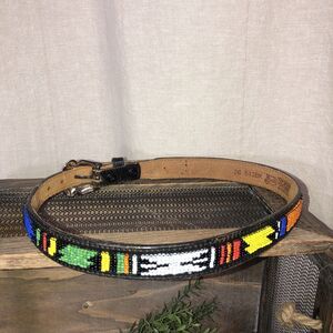 Vintage Justin’s Leather Belt Child 513BK Southwest Beaded Seed Bead 26 in USA